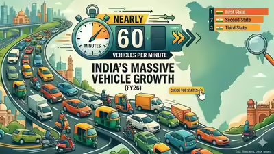 AI-generated image. India bought nearly 60 vehicles per minute in FY26! Check out the top states