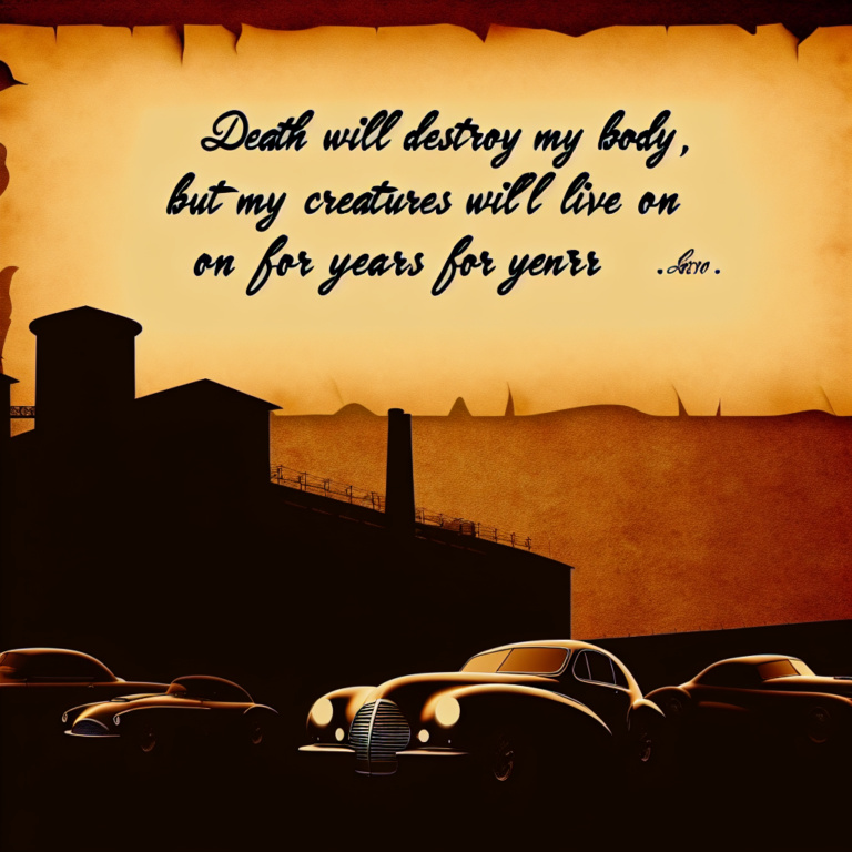 Quote of the Day by Enzo Ferrari: “Death will destroy my body, but my creatures will live on for years to come.” | Quote of the Day by Enzo Ferrari: "Death will destroy my body, but my creatures will live on for years to come." |
