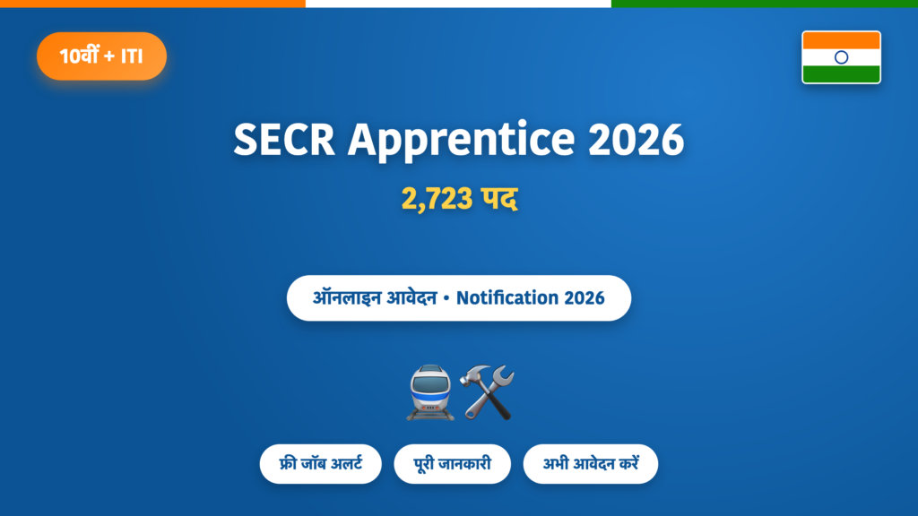 SECR Apprentice भर्ती 2026 — दक्षिण पूर्व मध्य रेलवे में 2,723 अप्रेंटिस पदों पर भर्ती